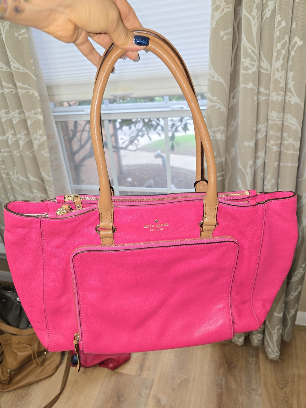 Kate Spade Pink Tote Bag with Tan Handles
